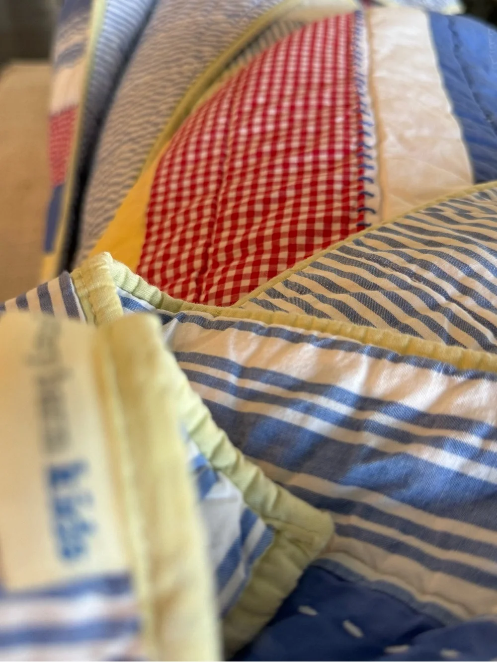 Pottery Barn Kids Kasey Quilt Full Queen Blue Red Stripe Gingham Patchwork